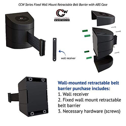 Crowd Control Warehouse - CCW Series WMB-230 Fixed Wall Mount Retractable Belt Barrier - 30 Foot Belt, Light Grey Belt with Yellow ABS Case - color: Light Grey, size: Yellow