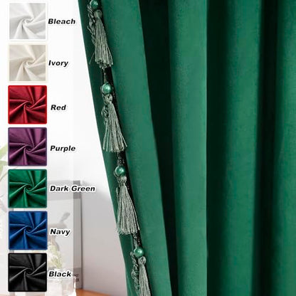 Dark Green Blackout Velvet Curtains 72 inch Length Windows Rod Pocket Drapes with Tassels Soundproof Thermal Curtains for Living room 2 Panels Set 52" x 72" | Velvet Drapes with Tassels, Thermal Soundproof Blackout Curtains for Living Room - color: Dark G