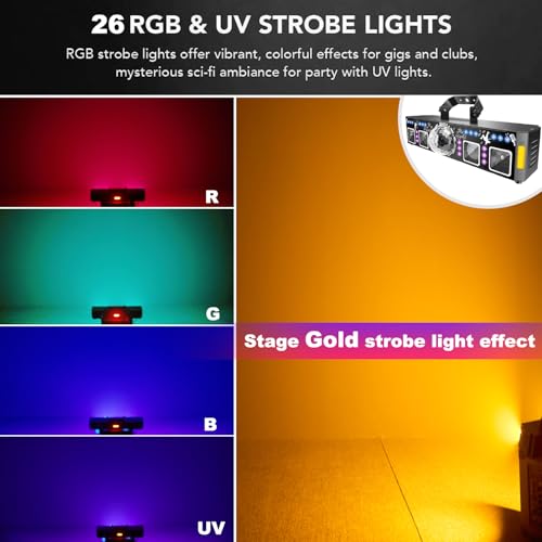 DJ Lights for Parties, Pro 7 in 1 DMX & Sound Activated DJ Lights Show Machine with Disco Ball Light, UV Black Lights - Sound Activated LED Lighting for Home, Karaoke, Birthday and DJ Events World Cup - color: 4 Head