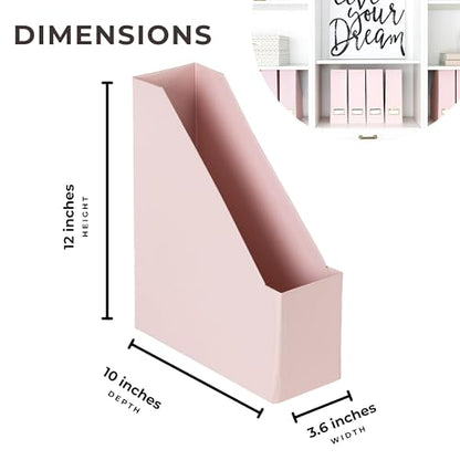 BLU MONACO | Cardboard Magazine File Holder Set of 6 Pink | Vertical Magazine File Holder with Gold Label Slots | Standing File Holder and Cardboard Bins for Shelves Desk Storage - color: Pink