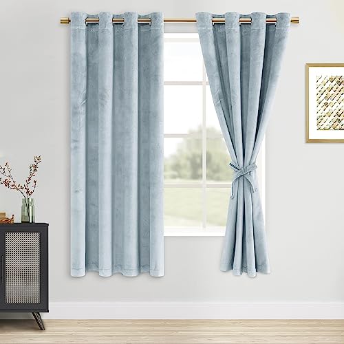 DWCN Velvet Curtains - Room Darkening Light Blocking Window Drapes for Nursery Bedroom, Living Room, Tieable Solid Grommet Curtains & Drapes Set of 2, 52 Wide by 63 inches Length, Stone Blue - color: Stone Blue, size: 52"W x 63"L (Pack of 2)