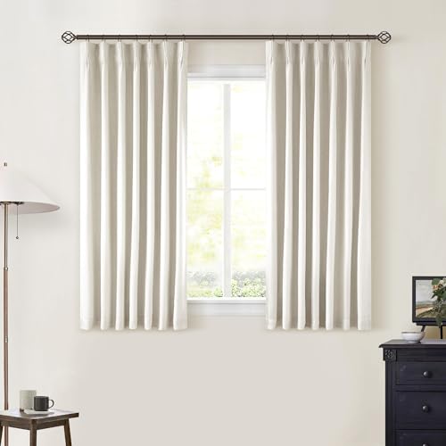 Cream Pleated 100% Blackout Linen Short 45 Inch Curtains 2 Layers Natural - color: Natural Linen, size: 40"W x 45"L (Pack of 2)