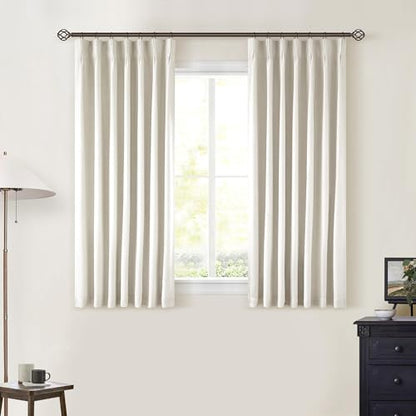 Cream Pleated 100% Blackout Linen Short 45 Inch Curtains 2 Layers Natural - color: Natural Linen, size: 40"W x 45"L (Pack of 2)