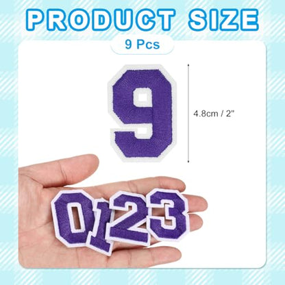MECCANIXITY Iron on Number Patches 2" Number 9 Iron on Embroidered Patch Sew on Letter Stickers Applique for Repairing Clothing Jeans Shoes Hats DIY(Purple, Pack of 9) - style: Number 9