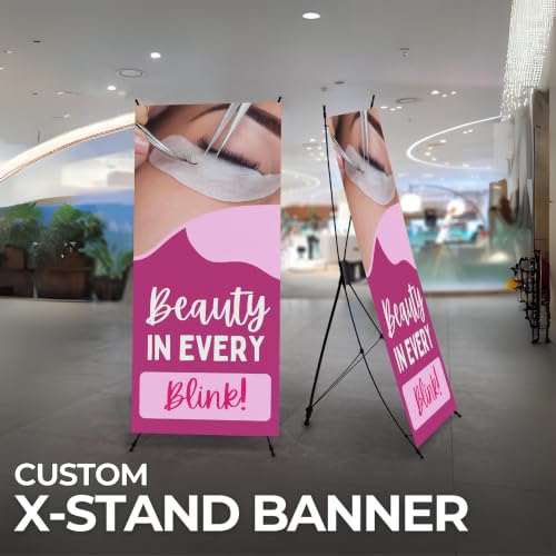 DreamController Lashes & Brows X-Stand Banner by DC | 30"x65" Tripod Display | Beauty in Every Blink Vertical Banner for Trade Shows & Events | Made in USA | (Stand Not Included) - color: Beauty in Every Blink, size: X Banner - 30x65"