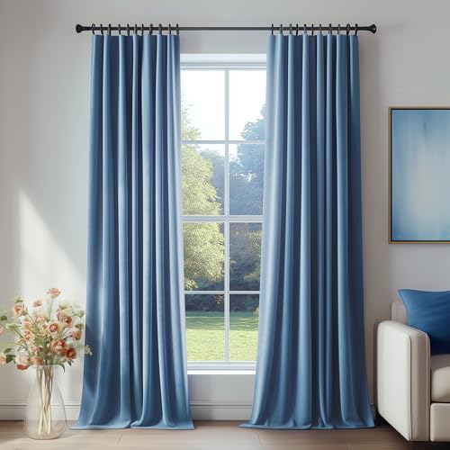 FMFUNCTEX Velvet Blackout Curtains Blue Thermal Insulated Curtains for Bedroom Living Room Darkening Curtains 90 Inches Long Soft Luxury Heavy Rod Pocket Slate Blue Drapes Dining Room 2 Panels Set - color: Slate Blue, size: 52"W x 90"L (Pack of 2)