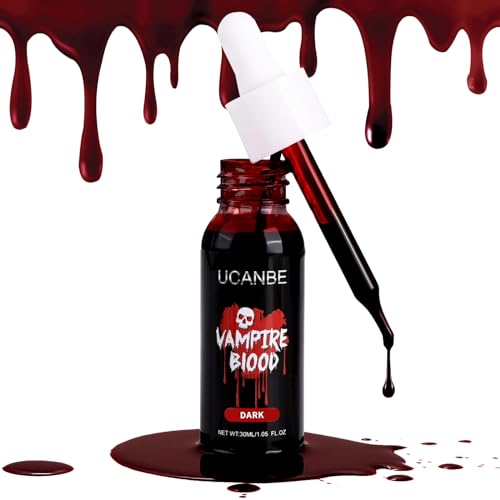 UCANBE Halloween Dripping Fake Blood Realistic Blood Drops Body Paint Washable Fake Blood Makeup Kit For Zombie Vampire Clown Monster Clothes Costume Cosplay SFX Special Effects Makeup 30ML(Dark) - color: Dark