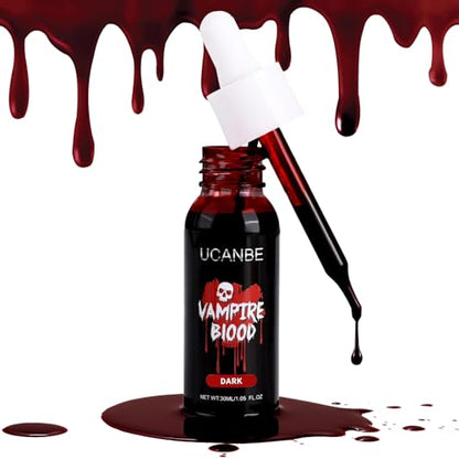 UCANBE Halloween Dripping Fake Blood Realistic Blood Drops Body Paint Washable Fake Blood Makeup Kit For Zombie Vampire Clown Monster Clothes Costume Cosplay SFX Special Effects Makeup 30ML(Dark) - color: Dark