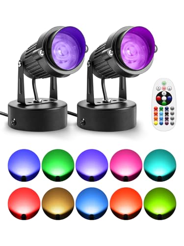ZUCKEO LED Spot Lights Indoor RGBW Up Lights with Remote, 120V 10W Uplighting Indoor Spotlights Plug in, 4.92FT Code Accent Flood Light Christmas Color Changing Landscape Lighting with Switch (2Pack) - size: 2Pack
