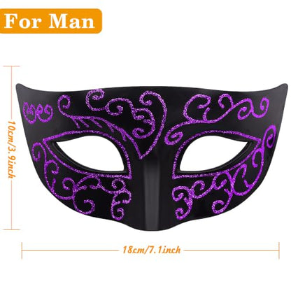 SIQUK Couple Masquerade Masks Set Venetian Party Mask Costume Mask - color: Black & Violet Sequins