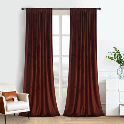Roslynwood Luxury Soft Burnt Ochre Velvet Curtains 96 inches Long Back Tab Thermal Insulated Blackout Window Drapes for Living Room/Bedroom/Dining Room, W52 x L96, 2 Panels - color: Burnt Ochre, size: 52"W x 96"L (Pack of 2)