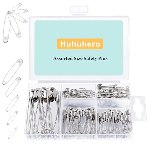 Huhuhero 160Pcs Safety Pins, Large & Small Safety Pins for Clothes Sewing - color: Silver, size: 5 Different Size, 160 Pack