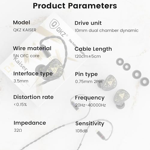 Kaiser Wired Earbuds, in Ear Monitor Headphones, HiFi Stereo IEM Dual Driver Noise Isolating 3.5mm Jack for Gaming Music Laptop Musicians (Black, Without Mic) - color: Black no mic