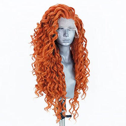 RDY Orange Lace Front Synthetic Wig Loose Body Wave Heat Fiber Hair 24inches Long Wavy Lace Front Wigs for Women Half Hand Tied Wig Cosplay Daily Use Hair - color: Orange-#2735