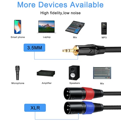 2 Pack 3.5mm TRS to 2 XLR Cable, 3.3 Foot, Unbalanced 1/8 TRS Male to Dual XLR Male, Y Splitter to Dual XLR Breakout Cable, Pure Copper and Plated Connectors for Smartphone - size: 3.3 foot, style: 3.5mm TRS to XLR male, 2 Pack