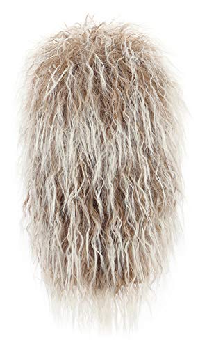 VGbeaty Men Women Long Curly Brown Gradient White 70s 80s Rocker Mullet Wig Halloween Costume Cosplay Wig | 70s 80s Rocker Halloween Costume Cosplay Wig - color: Brown and White