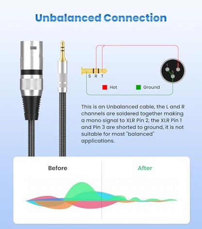 Tisino Male XLR to 3.5mm TRS Mini Jack Unbalanced Microphone Cable, 3.3 FT | 1/8" to XLR Male Adapter Cord for Laptop/PC/Mixer/Speaker, Unbalanced 3.5mm Jack to XLR Gold-Plated Shielded Wire - size: 3.3 feet