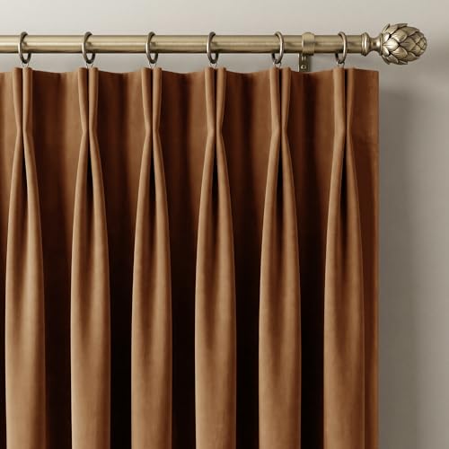 NICETOWN Blackout Pinch Pleat Velvet Curtains 90 Inch Heavy Back Tab Energy Saving Room Darkening All Season Gold Brown Drape, Luxury for Bedroom/Living Room/Dining Room/Office, W40 x L90, 2 Panels - color: Gold Brown, size: 40"W x 90"L (Pack of 2)