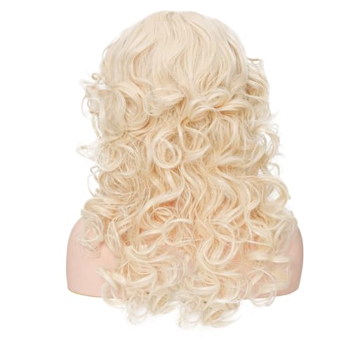 80s Long Curly Vintage Cosplay Wig with Bang Perfect for Women 60s 70s Disco Party or Queens Cosplay Halloween costume Party (Blonde)