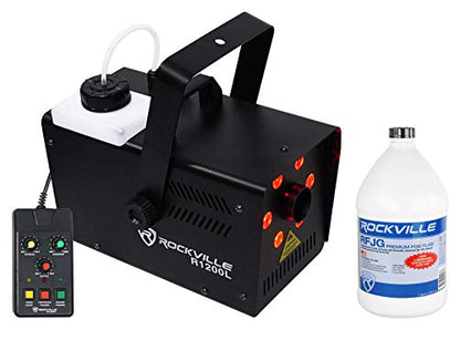 Rockville R1200L LED Fog Machine with RFJG Gallon Fog Fluid, 7-Channel DMX | 7-Channel DMX, 3-in-1 LEDs, Strobe Effect, Wired Remote, Wireless Timer Remote, 1-Gallon Fog Fluid, DJ/Stage Use, 2-Items