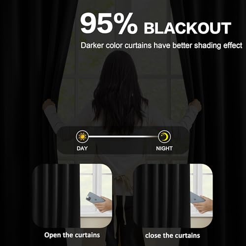 KEQIAOSUOCAI Pinch Pleated Blackout Curtains 90 Inch Long 2 Panels for Bedroom Living Room Thermal Insulated Black Out Window Curtain Pinched Pleat Drape with Hooks (W40 x L90 Inch, Black) - color: Black, size: 40"W x 90"L (Pack of 2)