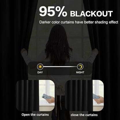 KEQIAOSUOCAI Black Curtains Blackout 100 Inches Long, Luxury Faux Silk Polyester Pinch Pleated Thermal Insulated Black Out Curtains with Hooks for Bedroom Living Room Home Office 40 x 100 - color: Black, size: 40"W x 100"L (Pack of 2)
