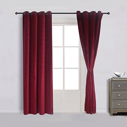 Cherry Home Set of 2 Velvet Flannel Room Darkening Blackout Curtains Panels Drapes Grommet 52 Wide by 108 Long Burgundy for Living Room - color: Burgundy, size: 52"W x 108"L (Pack of 1)