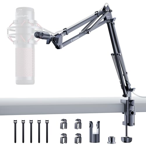 CACENCAN Upgraded Mic Arm Stand, 1.8KG Heavy Duty Boom Arm for HyperX QuadCast, 360° Adjustable Microphone Stand with C-Clamp, Universal 3/8" 5/8" Adapter for Gaming Streaming Podcast Recording Studio - color: Black