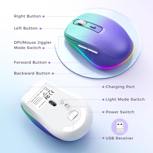 PEIOUS Wireless Mouse Jiggler, LED Mouse with Built-in Mouse Mover, Purple - color: Gradient Purple