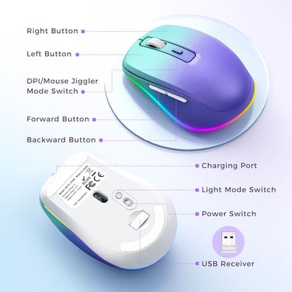 PEIOUS Wireless Mouse Jiggler, LED Mouse with Built-in Mouse Mover, Purple - color: Gradient Purple