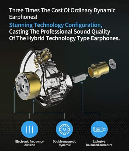 KZ ZSN Pro Dual Drivers 1BA 1DD in Ear Earphones HiFi Power Bass Earbuds Headphones High Clarity Sound Wired Earphones with Detachable Cable for Audiophile Musician - color: ZSN Pro-blue, size: With Mic
