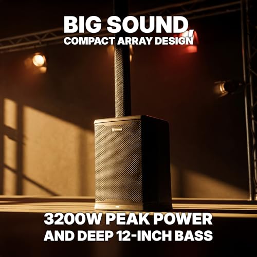 Rockville Titan MIX12A 3200W Peak 12-Inch Powered Column Array PA System with Subwoofer, 8-Channel Mixer, Bluetooth Audio, DSP, Travel Bags
