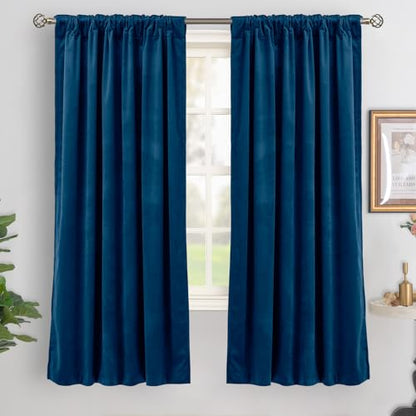 BGment Blackout Velvet Curtains 72 Inches Long for Bedroom, Dark Blue | Noise Reducing, Thermal Insulated, Room Darkening, Super Soft Window Curtains, Back Tab Rod Pocket, 2 Panels, 52 x 72 Inch - color: Blue, size: 52"W x 72"L (Pack of 2)