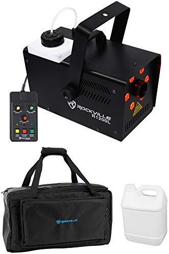 Rockville R1200L Fog Machine with RGB LED Lights/Strobe Bundle with BAG1200 | 12000 CFM Output, 7-Channel DMX, For DJ/Bar/Karaoke, Remotes, Sound Activated, BAG1200 Waterproof Travel Bag, 2-Items
