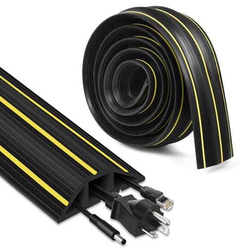 Floor Cord Cover, 10ft Cord Covers for Wires on Floor, Extension Outdoor Cable Cover Protector, Heavy Duty PVC Duct, 3 Channels Cord Hider Floor Cable Management, Black - color: Black, size: 10 ft