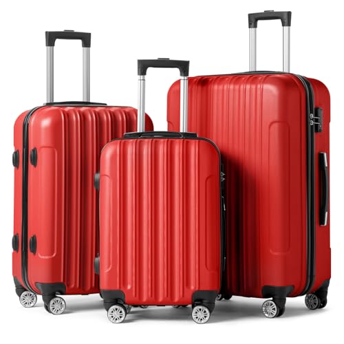 Karl home Luggage Set of 3 Hardside Suitcase Sets - Red (20/24/28) - color: Red, size: 3 Piece Set