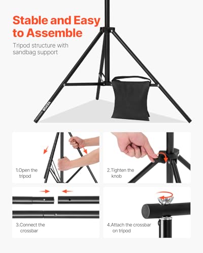 VEVOR Backdrop Stand, 10 x 10 ft Adjustable Photo Backdrop Stand Kit, Portable Background with 4 Crossbars, Heavy Duty Projector Screen , for Wedding, Photo Video Studio & Party - size: 10 x 10 Ft