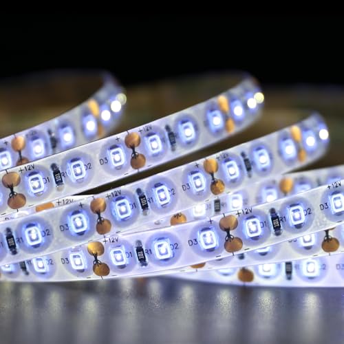 IP65 Waterproof 365nm Ultraviolet LED Strip Light, 12V 16.4FT 8MM High Density LED UV Black Light Strip for Fluorescence Detection and Glue Curing in Damp Environments (2835 600LEDs IP65)
