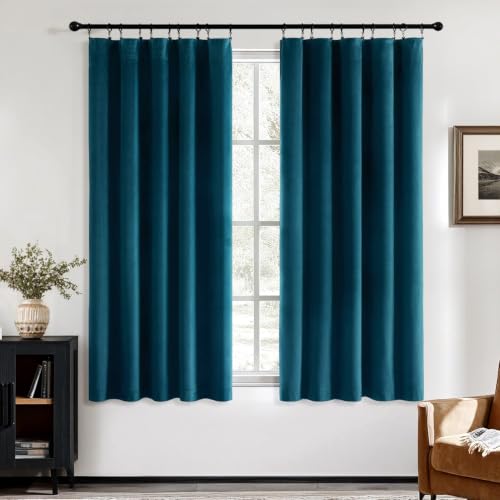 MIULEE Peacock Blue Velvet Curtains 63 Inch Long 2 Panels, W40 x L63 | Luxury Super Soft, Thermal Insulated, Room Darkening Drapes, Rod Pocket Design, Window Curtains for Bedroom Living Room - color: Peacock Blue, size: 40"W x 63"L (Pack of 2)