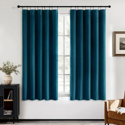 MIULEE Peacock Blue Velvet Curtains 63 Inch Long 2 Panels, W40 x L63 | Luxury Super Soft, Thermal Insulated, Room Darkening Drapes, Rod Pocket Design, Window Curtains for Bedroom Living Room - color: Peacock Blue, size: 40"W x 63"L (Pack of 2)