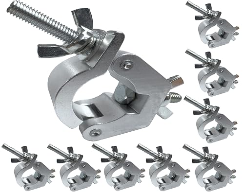 10PCS Heavy-Duty Truss Clamp Stage Lights, Fits 30-35mm OD Tube/Pipe, Industrial Grade Steel, 165lb Tensile Strength, Silver