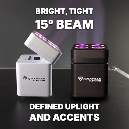 Rockville FLIP 4 Pack Black Battery Par Can Wash Light and Bag and Smart Charger with 4 Leads, Wireless DMX, 15 Hour Battery, 4 Group WiFi App, Easy Angle Adjustments | RGBWA+UV, Wireless DMX, WiFi App Control, 18-Hour Battery Life, Sound Activated, Smart