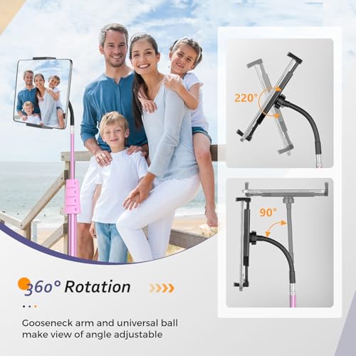 Aureday Adjustable Tripod Stand, 67” Height, Tablet Holder for iPad mini/Air/Pro, Kindle, Switch, Smartphones, 4.7”-12.9” Devices, Pink - color: Pink