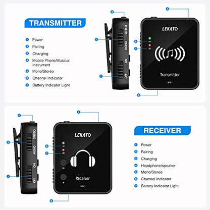LEKATO Wireless in Ear Monitor System 2.4GHz, Stereo in-Ear Monitoring with Transmitter Receiver Clip-On, One to Many, Auto-Pairing, Wireless IEM for Band Rehearsal,Studio, Church,Small Gigs(MS-1) - color: Black