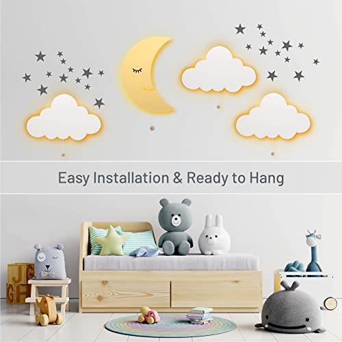 LumiDreams Moon Wall Night Light, Crescent Nursery Lamp for Kids Room | 17.7" x 11.5" | Hand-Painted Wooded Moon Light | Battery Operated | Pull Cord Switch | Wall Mounted Nursery decor