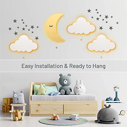LumiDreams Moon Wall Night Light, Crescent Nursery Lamp for Kids Room | 17.7" x 11.5" | Hand-Painted Wooded Moon Light | Battery Operated | Pull Cord Switch | Wall Mounted Nursery decor