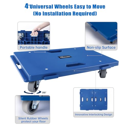 2 Pack Furniture Dolly 4 Wheels Upgraded Dollies Connectable with 4 Wheels Small Flat Dolly Cart with 500 LBS Capacity for Heavy Appliance, Blue - color: Blue, size: 2 Pack