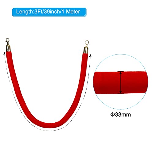 PATIKIL 3.9 Feet Red Velvet Stanchion Rope, Crowd Control Barrier Rope with Snap Hooks for Posts Stand Queue Divider of Hotel Theater, Golden - color: Red, size: 3 Feet