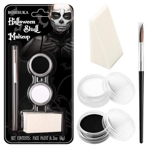 Black and White Face Paint Skeleton Makeup Kit Halloween Character Set for Kids Adults, Safe Non-Toxic Skull/Ghoul Face Painting Kit for Stage, Costume Parties, Dress Up Cosplay & Special FX Make-Up - color: Skeleton