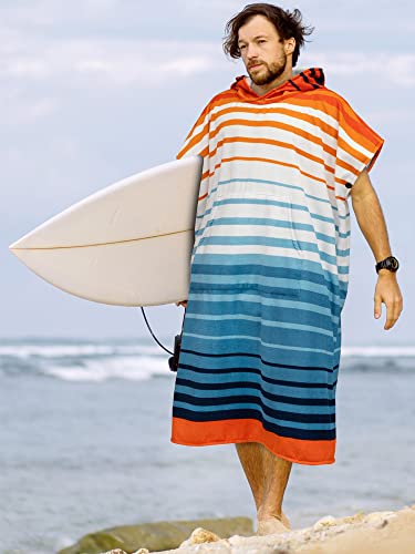 SUN CUBE Surf Poncho Changing Robe with Hood, Wetsuit Changing Hooded Towel | Thick Quick Dry Microfiber, Wetsuit Changing Towel, Surfing Beach Swim Outdoor Sports Cover Up, Adult Wearable Poncho - color: Orange Stripe